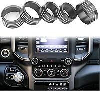 Vista 8 de Bolaxin Accesorios para Dodge Ram 2019 2020 2021 Cubierta de perilla de control interior AC/volumen/modo/AUTO/interruptor de navegación decoración