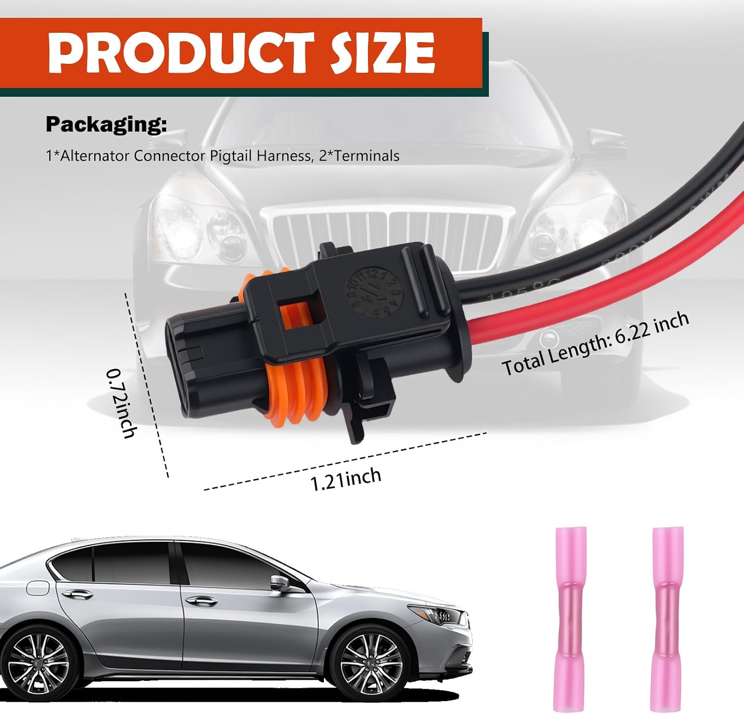 Alternator Connector Pigtail Harness OEM#25877026 with Terminals,Alternator Plug Pigtail Connector Compatible with Cadillac Chevrolet GMC,2-Pin Alternators Pigtails Connectors