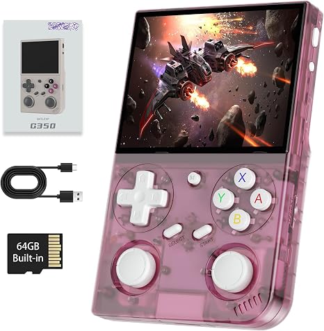 Console Rétro Portable G350 - 4371 Jeux Préchargés, Écran IPS 3.5'', Batterie 3200mAh, Wi-Fi Multijoueur, Linux 64G (Noir)