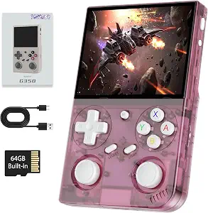 G350 Retro Handheld Game Console, 3.5'' IPS Screen, 64GB, 20+ Emulators, 4371 Games, 3500mAh Battery, Pink