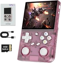 G350 Retro Handheld Game Console , G350 Retro Gaming Console 3.5'' IPS Screen Linux System Built-in 64G TF Card 20+Emulators Pre-Installed 4371 Games Retro Game Console with 3200mAh Battery Pink