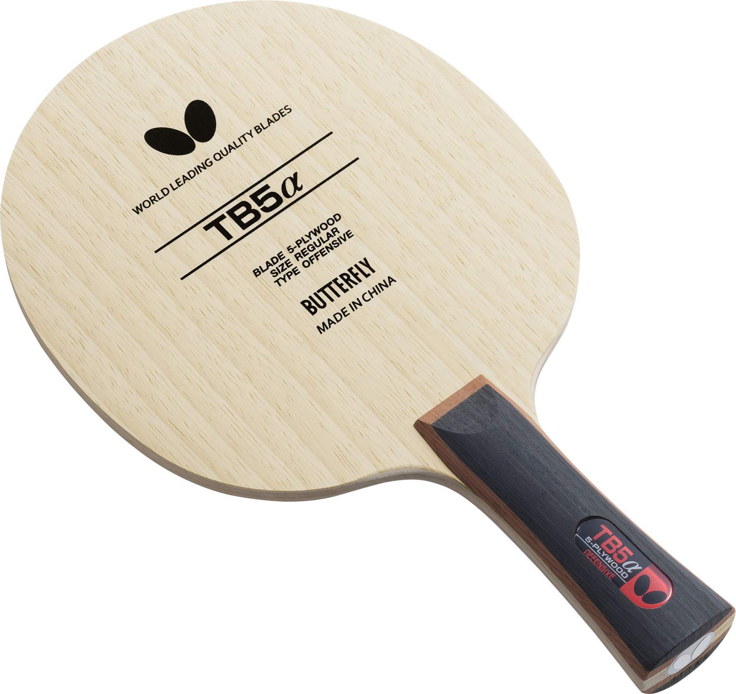 Butterfly TB5 Alpha FL Blade - 5-Ply All-Wood Blade - Professional Table Tennis Blade - Available in FL shakehand Handle Style - for Beginner to Intermediate Level
