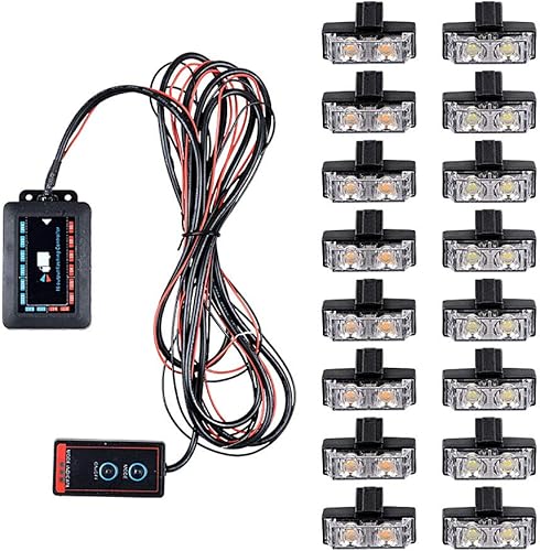 Miniatura 5 de Astra Depot Kit de 16 luces estroboscópicas de emergencia LED de 2 LED, clips de montaje lateral, parrilla de advertencia de peligro, cabeza de luz