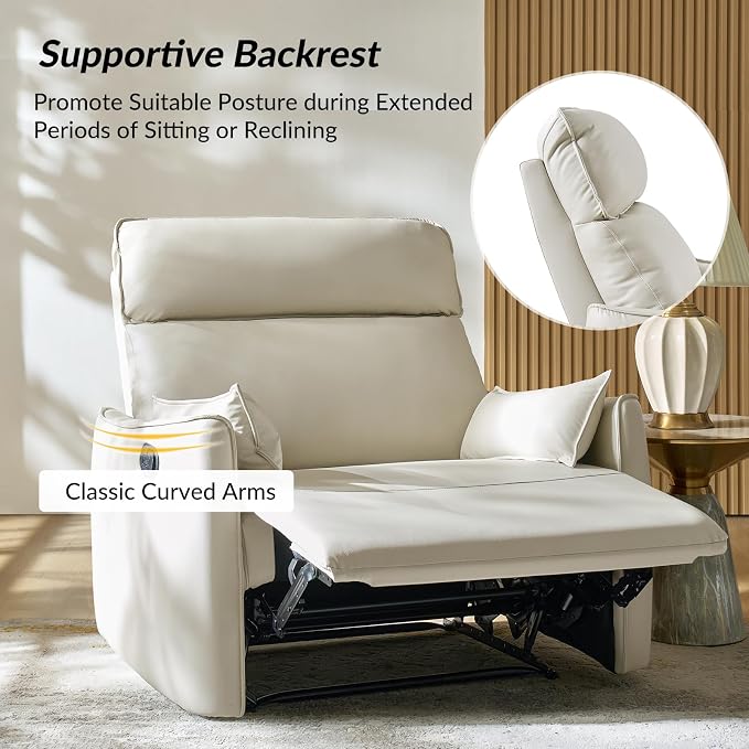 Sillón Reclinable Oversized Tela Cuero Sintético Marfil miniatura 5
