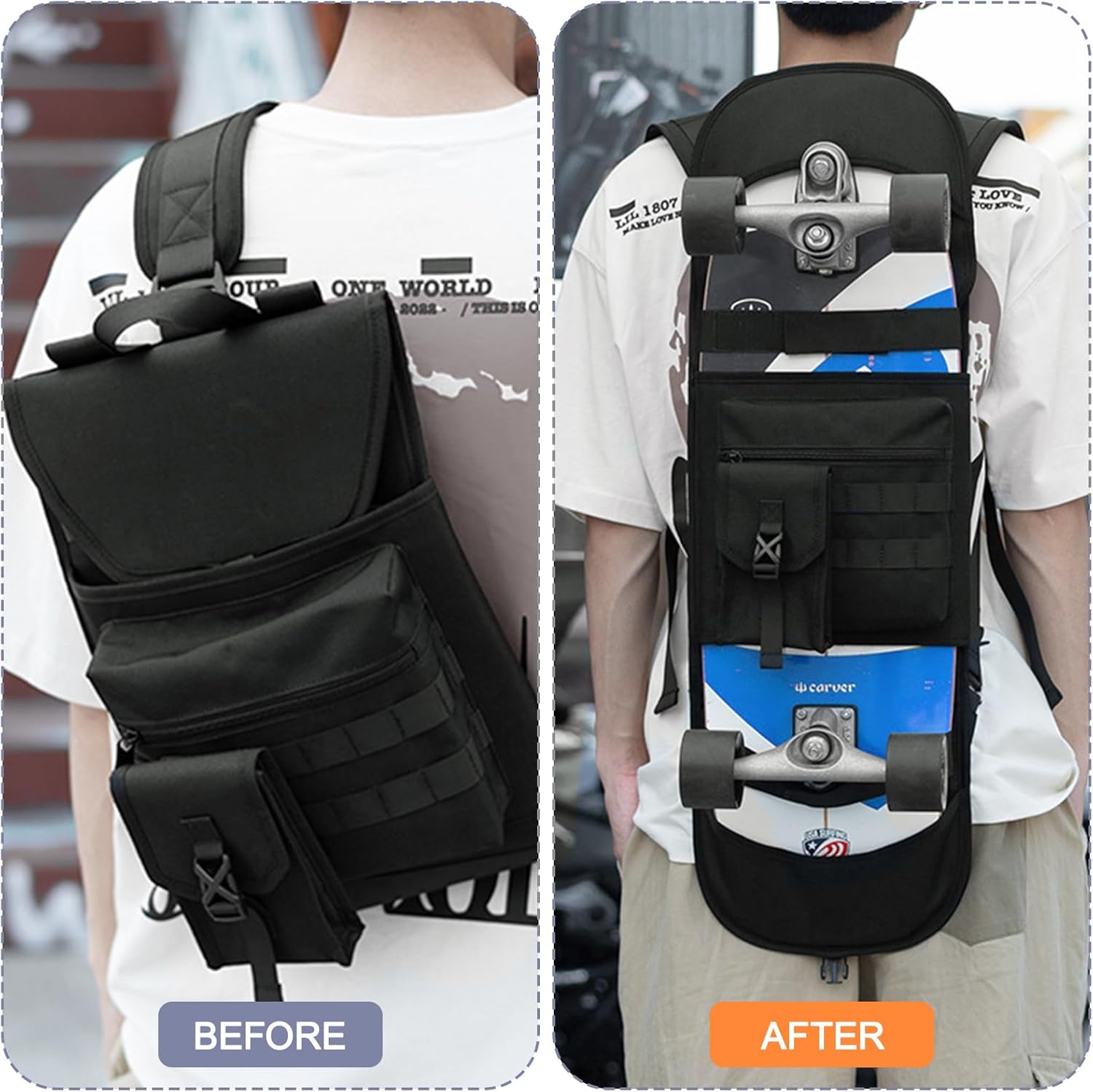 Upgraded Skateboard Backpack Bag for Meepo, Adjustable Foldable Skateboard Shoulder Bag Sports Package,Widen Skateboard Carrier Hanger Travel Backpack (Black) - Image 5