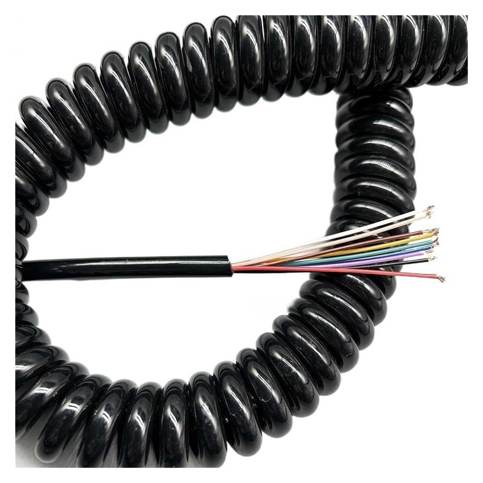 Kabel telefoniczny Przewód zasilający spiralny, elastyczny, sprężynowy, 24AWG, 9-żyłowy, spiralny, teleskopowy, z czystej miedzi, o wysokiej elastyczności(Stretch 3.75 Meter)