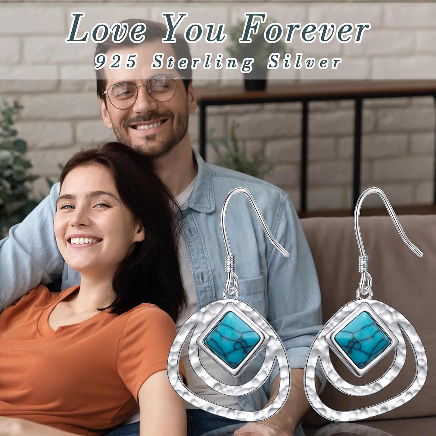 Turquoise Hammered Earrings 925 Sterling Silver Dangle Drop Earrings for Women Boho Western Vintage Jewelry for Gift - Image 6