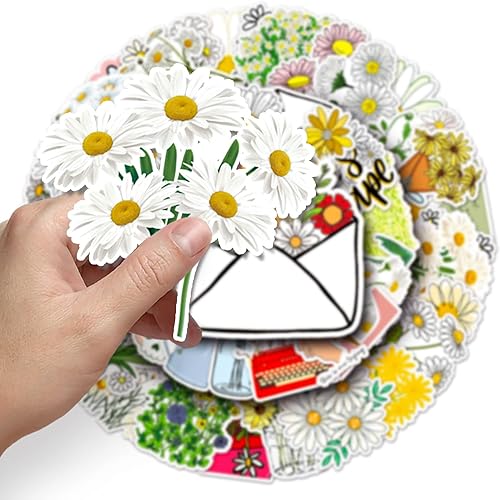 Miniatura 2 de Calcomanías de flores, paquete de calcomanías florales con temática de margaritas para botella de agua, laptop, álbumes de recortes, teléfono,