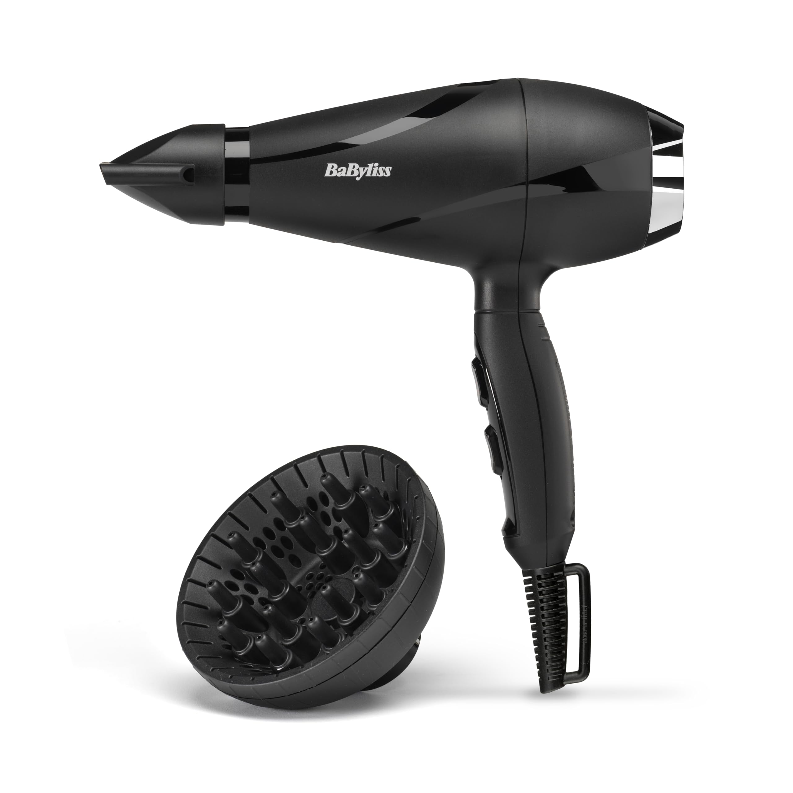 BaByliss Haartrockner Shine Pro 2200 – 2200W, Ionen-Technologie, Anti-Frizz-Effekt, inklusive Diffusor & Düse, Hergestellt in Italien, Schwarz, 6713DE