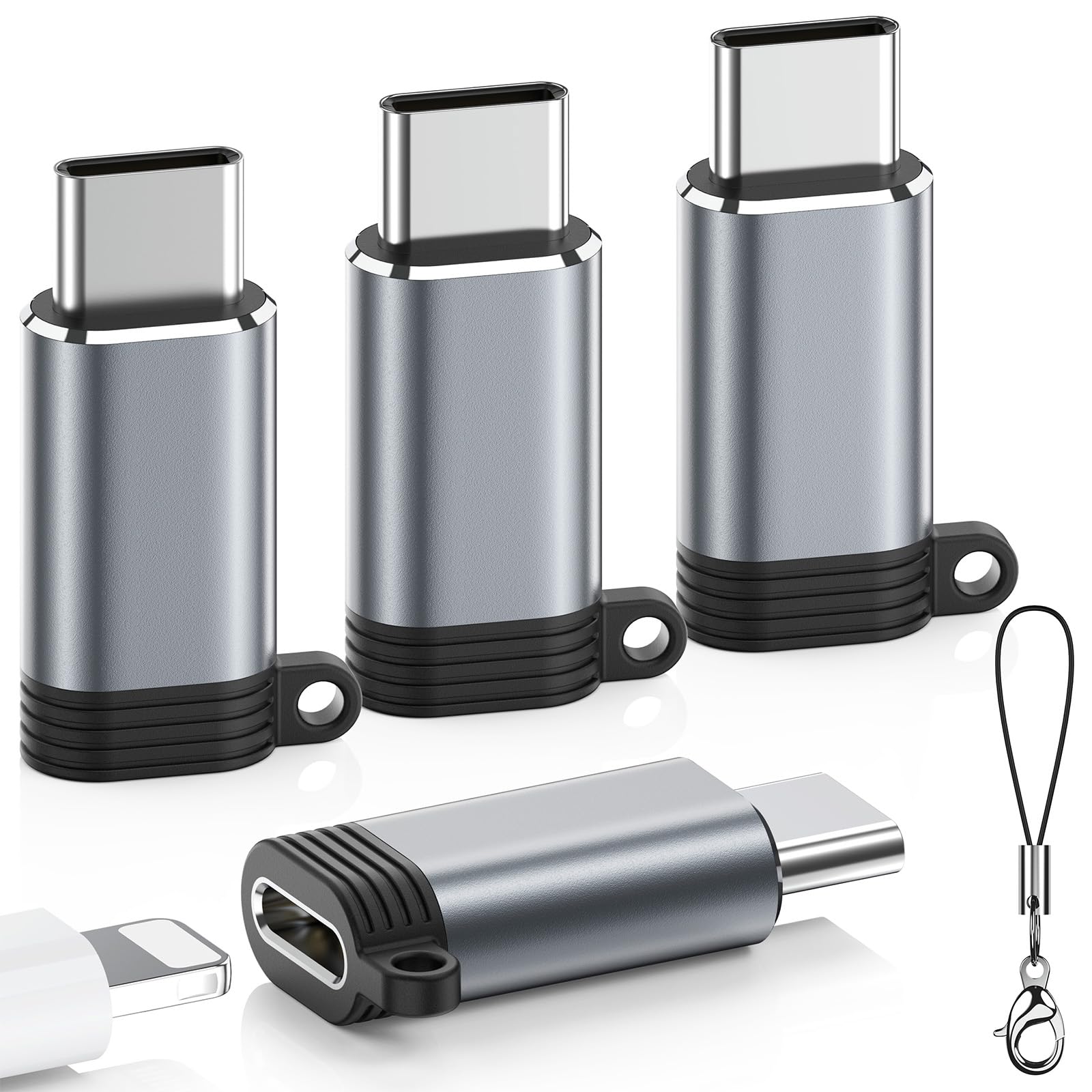 Lightning to USB C Adapter 4 Pack, Fast Charging & Data Sync for iPhone 15/16/17 Pro/Pro Max, Charger Adapter Accessory (Not for Audio/OTG)