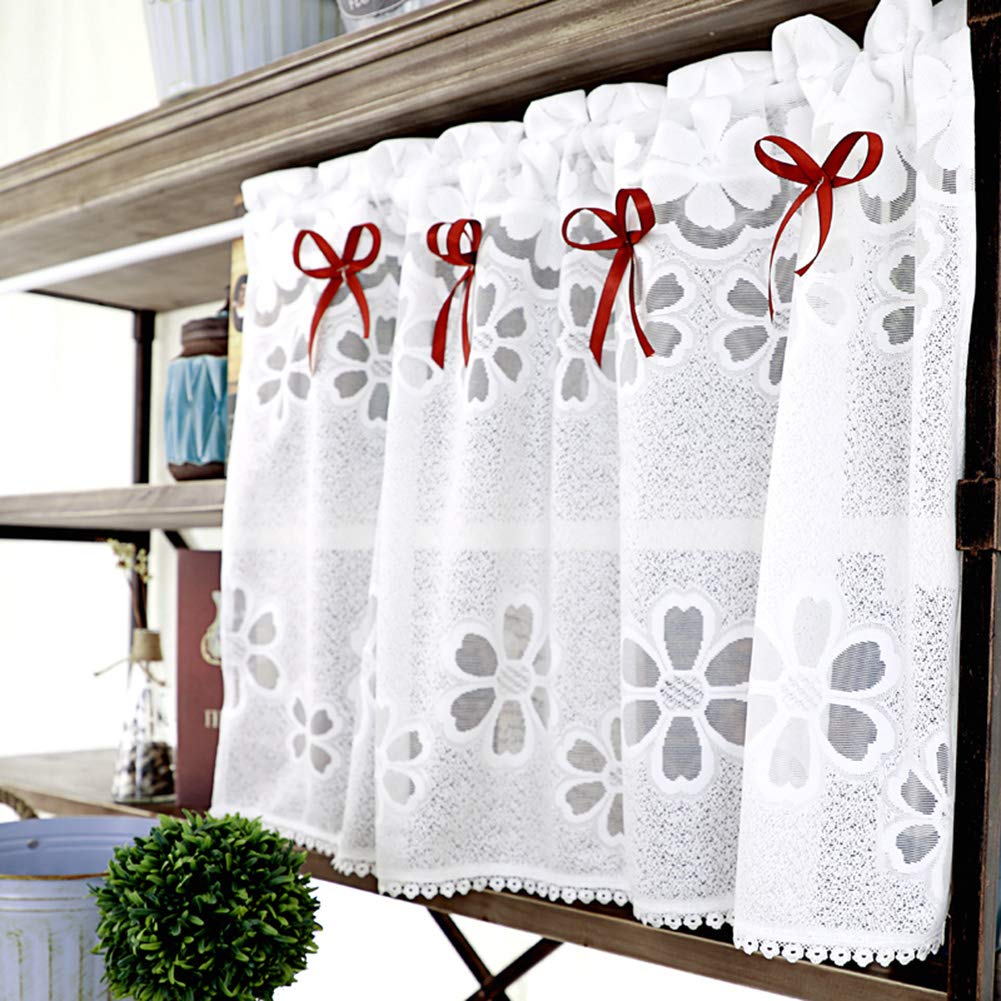 Cortina de café corta y blanca para decoración del hogar y ventanas pequeñas