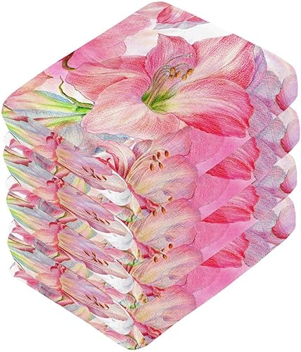 Miniatura 3 de Amaryllis Flowers - Juego de 2 toallas cuadradas de algodón absorbente de 12 x 12 pulgadas, toallas cuadradas de algodón absorbente para la cocina,