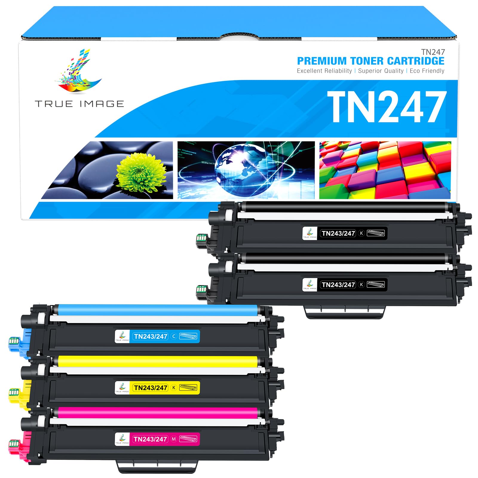 TRUE IMAGE TN-243CMYK Toner Compatible for Brother TN243CMYK TN247 TN-243 DCP-L3550CDW DCP-L3510CDW HL-L3210CW MFC-L3750CDW HL-L3230CDW MFC-L3710CW TN-247BK TN-247C TN-247Y TN-247M,5-Pack