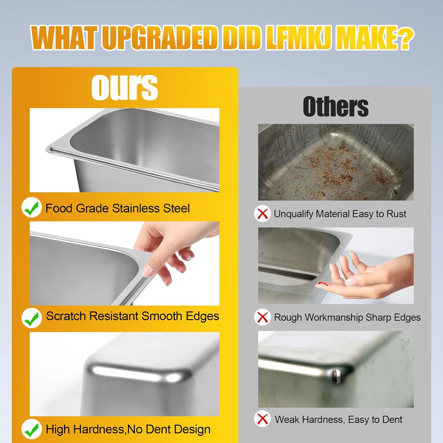 Hotel Pan 1/4 Size - Stainless Steel Steam Pan With Lid 4" Deep Food Anti Jam Stainless Steel Buffet Commercial - Image 3