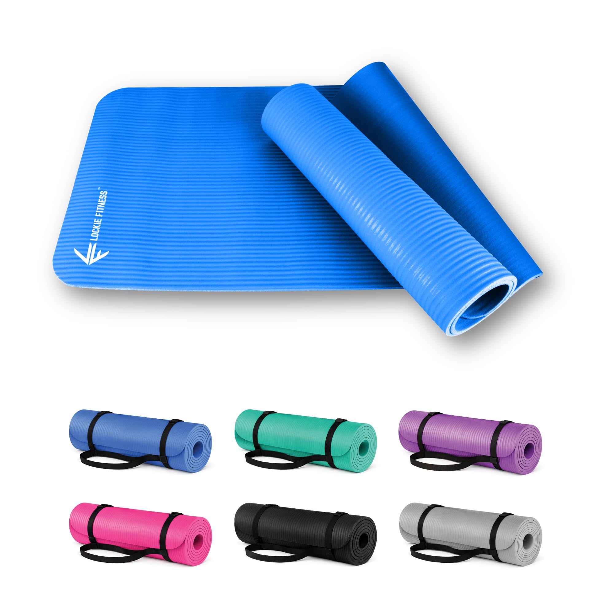 Lockie Fitness Yoga Mat 8 mm Thick, Non Slip Exercise Mat for Women and Men, TPE Foam Pilates Mat, Gym Mat for Home Workout, Yoga, Pilates, Exercise & Gymnastics, 180 x 60 cm (Blue)