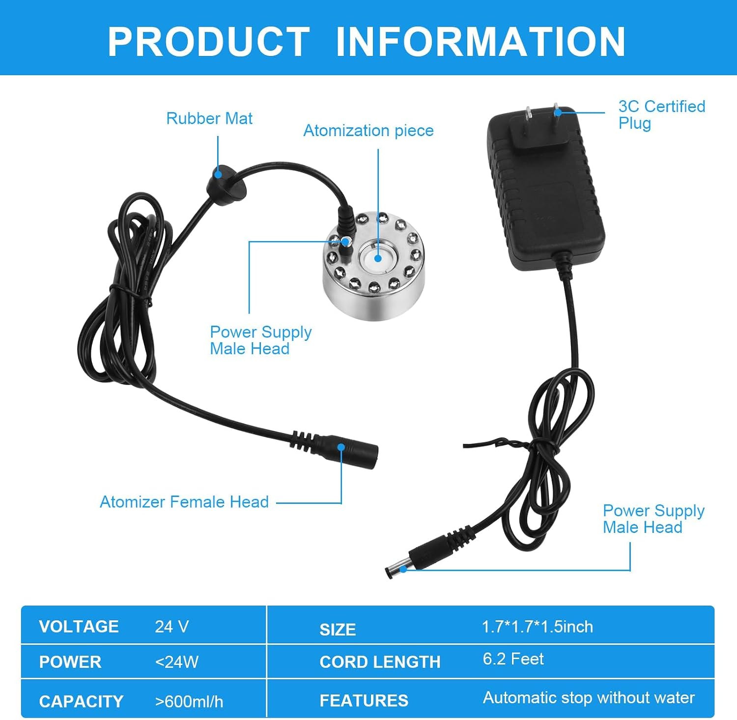 4 Pcs Halloween Mist Maker Ultrasonic Fogger Water Fountain Pond Fog Machine with 12 LED Light Color Change Indoor Fountain for Home Room Office Outdoor Holiday