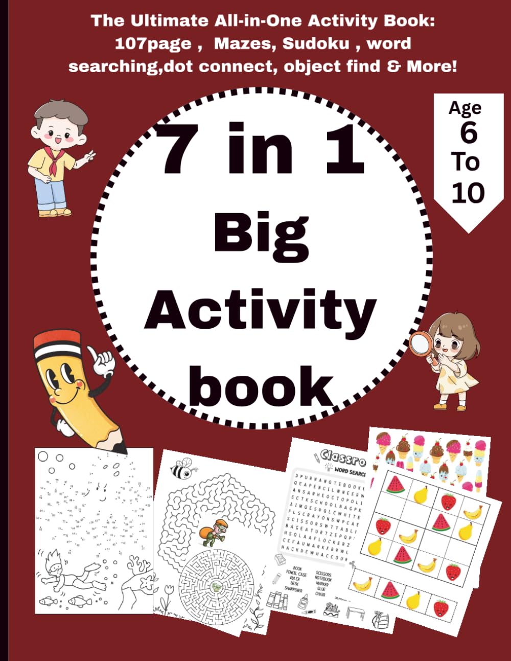 7 in 1 big activity book: The Ultimate All-in- book Mazes, Sudoku, Word Search, and Puzzles