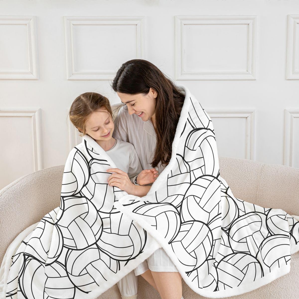 Homewish Siatkówka puszysty pluszowy narzuta sportowa gra polarowy koc siatkówka miłośnicy drużyny szerpa koc - czarny biały dekoracja na łóżko kanapę królowa 239 cm x 229 cm