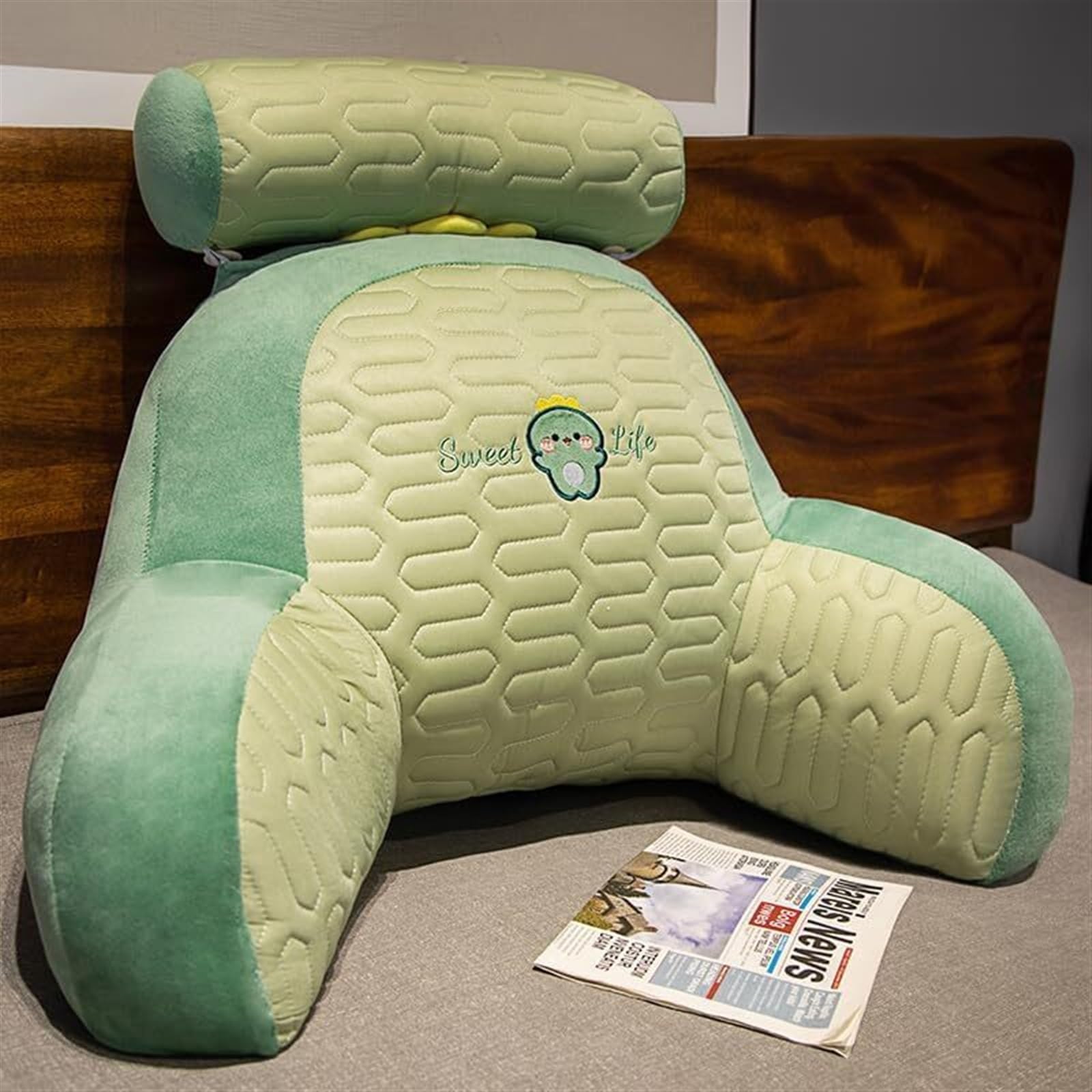 Uoxhfdh Green Bed Rest Lumbar Support Cushion With Arm Breathable Seat Relax Pillow(,35 * 50Cm)