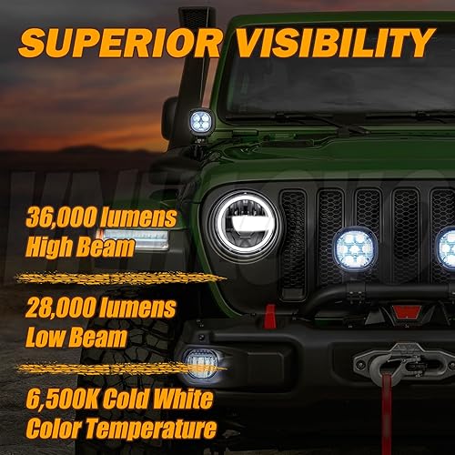 Miniatura 2 de 2023 Ultra brillo 7 pulgadas halo LED reflector redondo H6024 faro DRL haz alto y bajo estilo Bronco compatible con Jeep Wrangler TJ JK CJ Miata