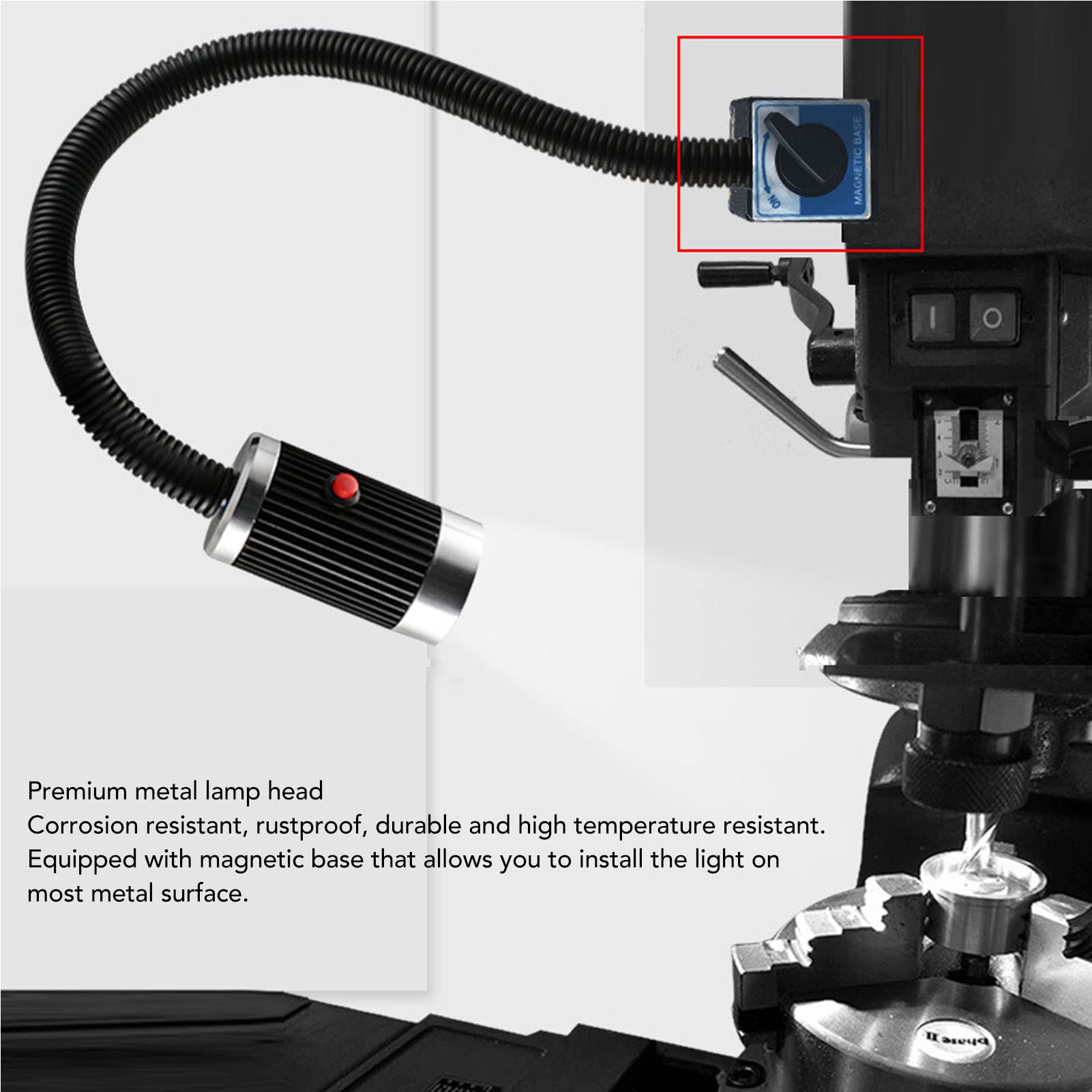 Magnetyczna robocza 9 W 24 V LED Elastyczna gęsia szyja Nierdzewna aluminiowa podstawa magnetyczna do tokarki, stołu roboczego, maszyny do szycia, grilla, oświetlenia