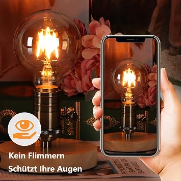 Terafeels Pack of 2 Edison Vintage LED Light Bulbs E27 G80 4W Straight Filament 2200K Warm Yellow Light Amber Glass Dimmable LED Lamp E27 Light Bulbs