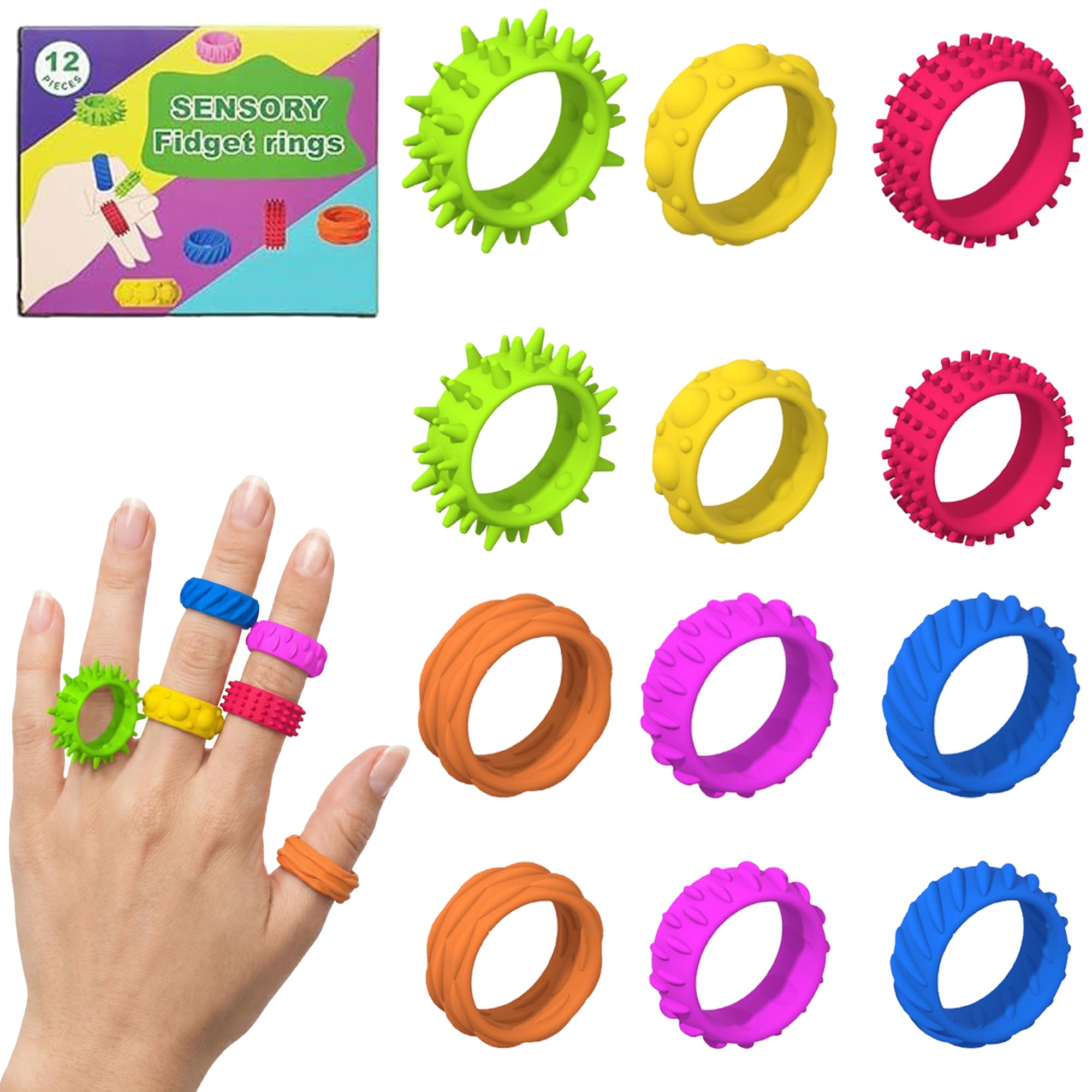 12 Pack Sensory Finger Rings