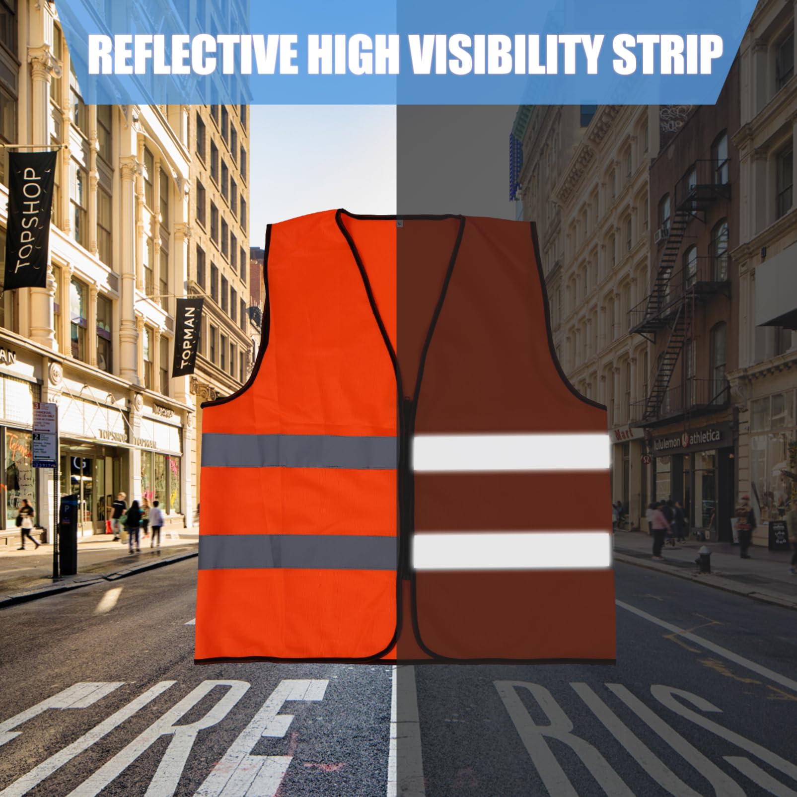 LALAFINA Fluorescent Zipper Reflective Safety Costume for Men Women Lightweight Breathable for Sanitation Workers Outdoor Activities Storage Design