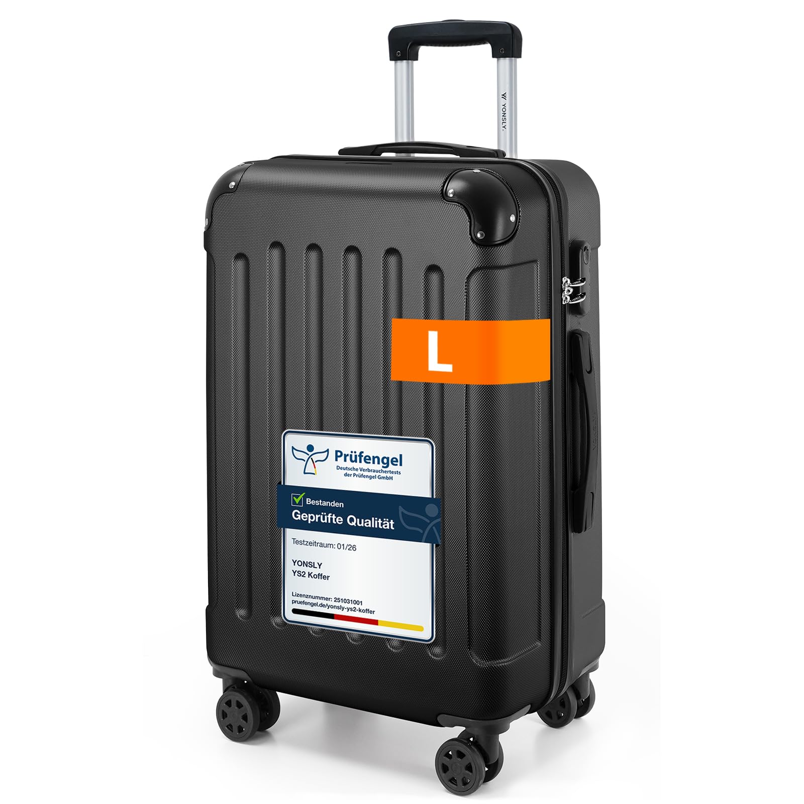 YONSLY Gepäck Reisekoffer, Trolley Rollkoffer Handgepäck, Hartschalenreisekoffer mit 360° Lenkrollen, Zahlenschloss, Mehrstufiger Teleskopgriff