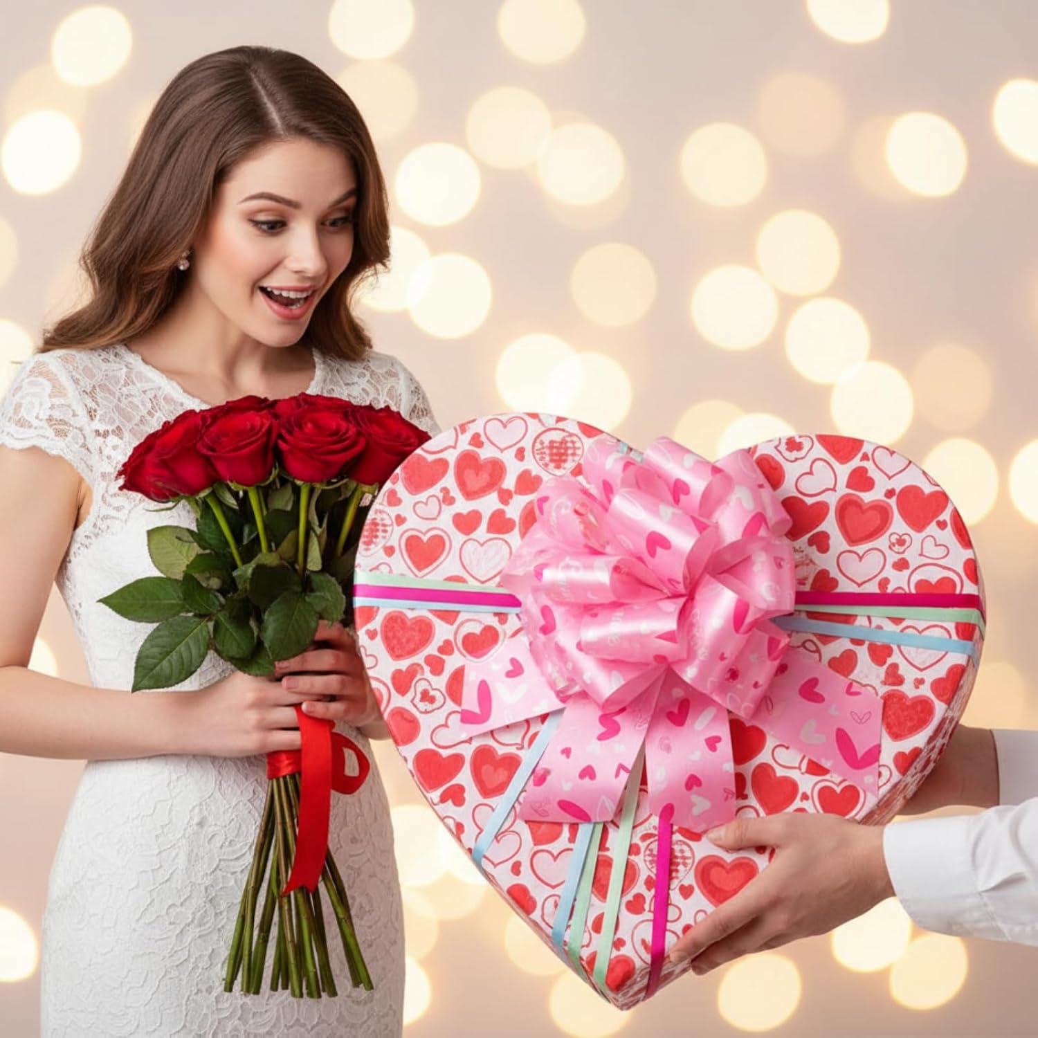 Syhood 48 Pack Pull Bows Valentines Day Wrapping Bows Red Pink Heart Gift Bow Ribbon Pull Bow Large for Present, Florist, Bouquet, Basket, Wine Bottles Valentine's Day Gift Decorations