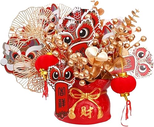 AMLESO Plantas de eucalipto florero de linterna de león flores artificiales en maceta para comedor interior estilo C