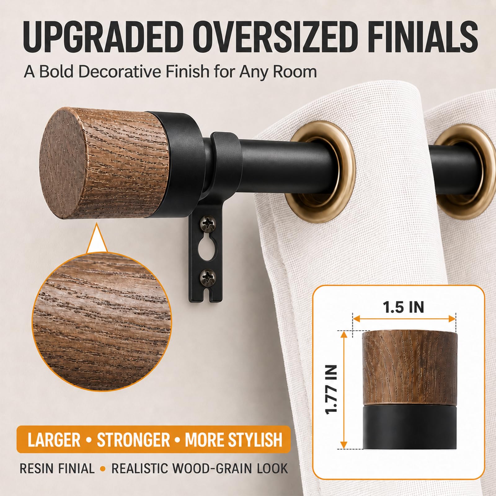 Rustic Wood Curtain Rods - 32-84 Inch -3