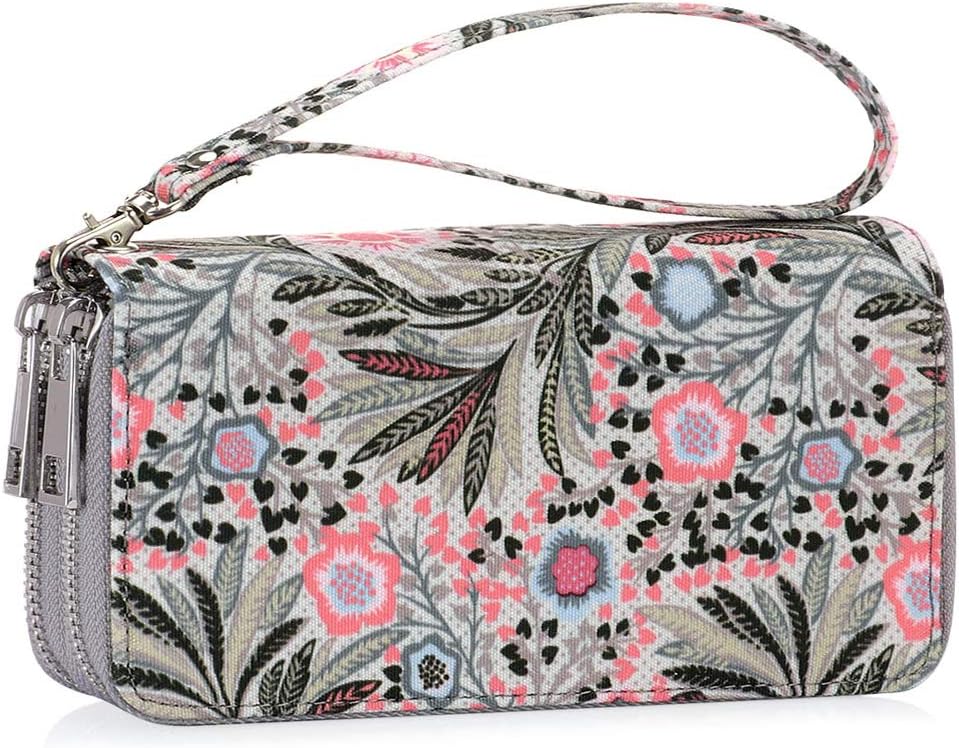 XEYOU Double Zipper Long Clutch Wallet Cellphone Wallet for Women with Removable Wristlet Strap for Credit Card, Cash, Coin, Bill