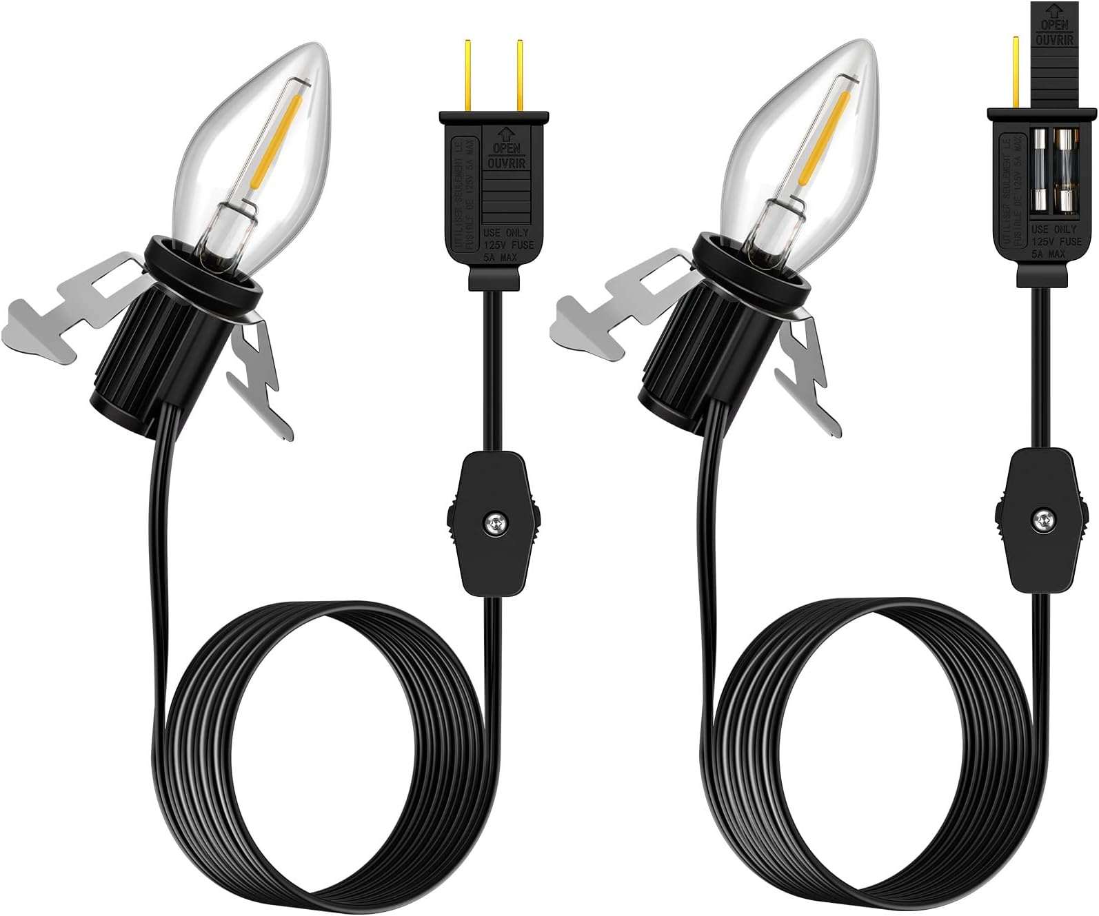 Enhon Accessory Cord with 1 LED Light Bulb, 6ft Blow Mold Light Cord with C7 Bulbs, Black Cord with On/Off Plug, Christmas Village Light for Holiday Indoor House Decoration Craft Projects(2 Pack)