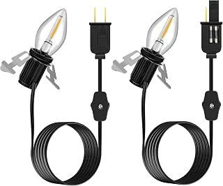 Accessory Cord with One LED Light Bulb, 6Ft Blow Mold Light with C7 Lamp, Black Cord with On/Off Switch Plug, Village Light for Halloween Christmas Holiday Indoor Decoration Craft Projects (2 Pack)