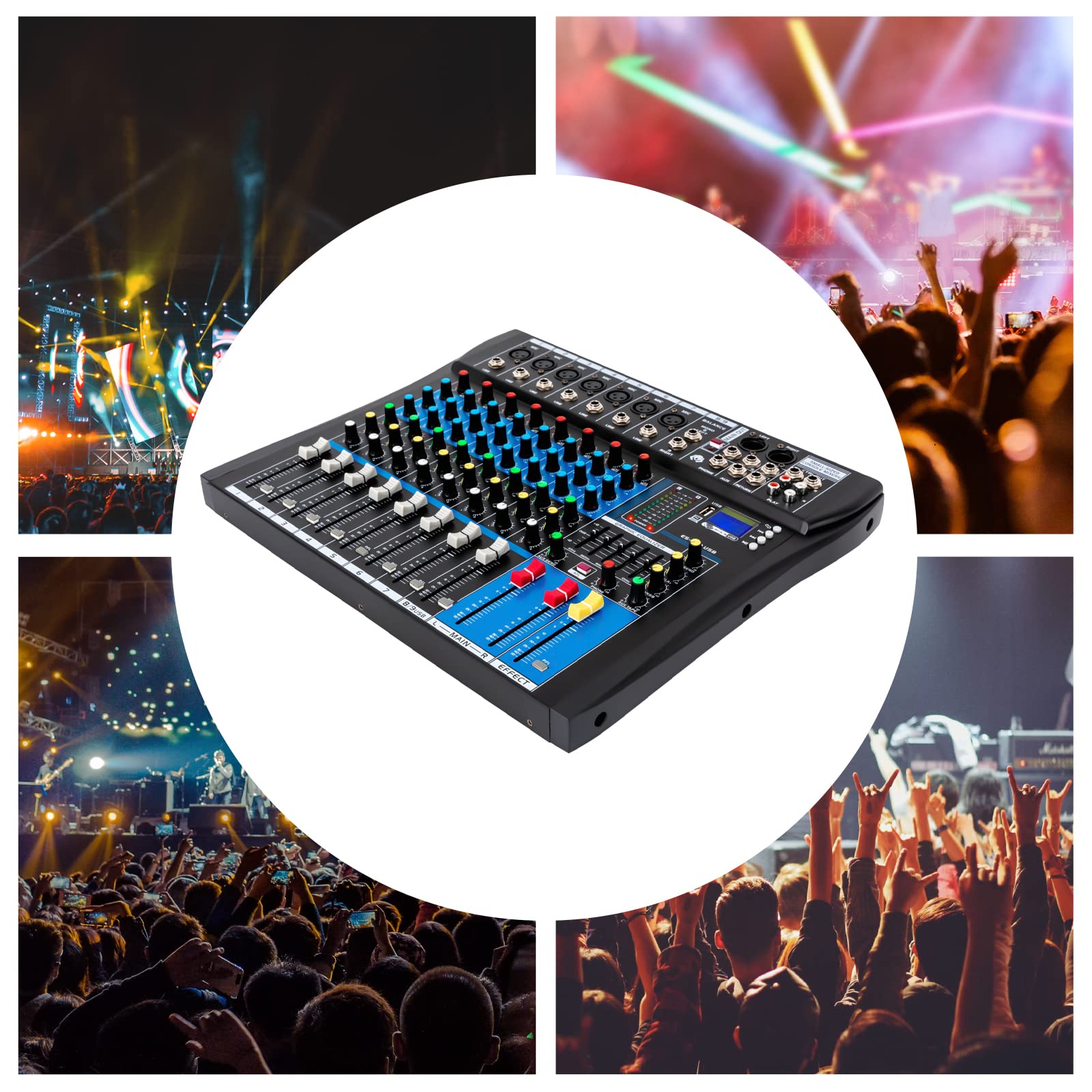 Professionelle 8 Kanal Stereo Sound Mischkonsole, Mischpult mit USB Bluetooth DJ Live Audio Mixer mit LCD-Anzeige mit Hall-Delay-Effekt für Heim-KTV, Aufnahmestudios, Live-Streaming, 48V Phantom Power