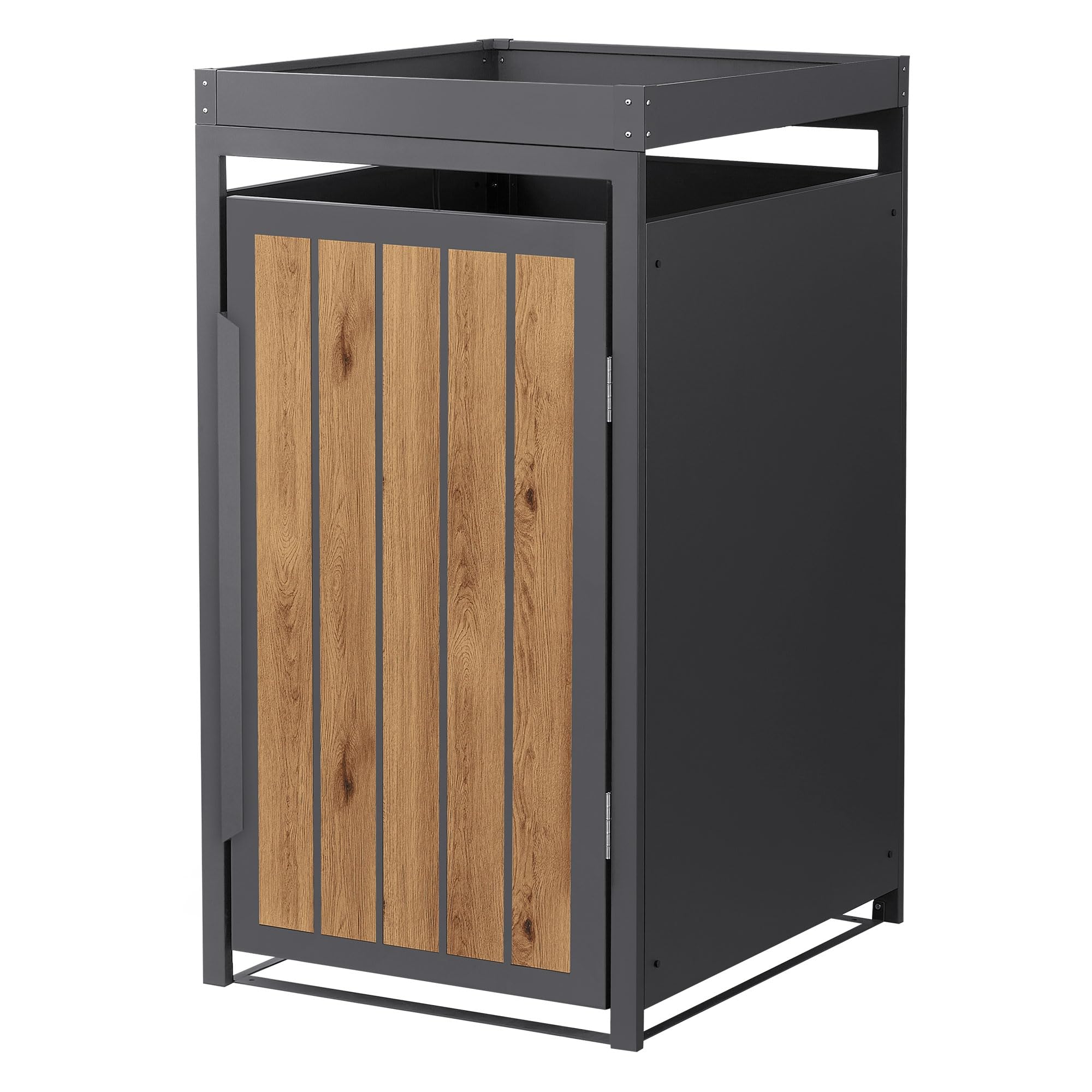ML-Design Mülltonnenbox 1er 240L mit Pflanzdach, Mülltonnenverkleidung für 1 Mülltonne, Müllbox wetterfest, Mülltonnenhaus aus Stahl, Müllcontainer mit Tür, Gerätebox 68x80x124 cm Anthrazit-Holzoptik