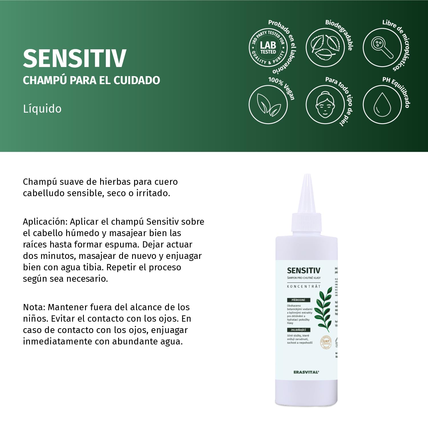 Shampoo delicato alle erbe con ectoina per cuoio capelluto sensibile, secco o irritato. Vegano (1000 ml)