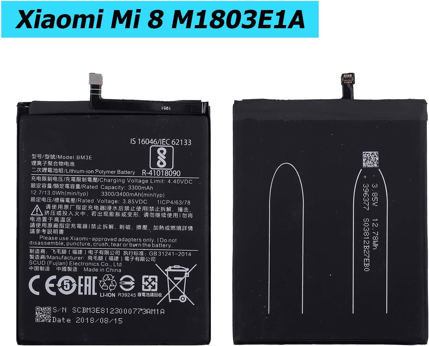 BM3E Replacement Battery Compatible with MI 8 mi8 M1803E1A with Toolkit