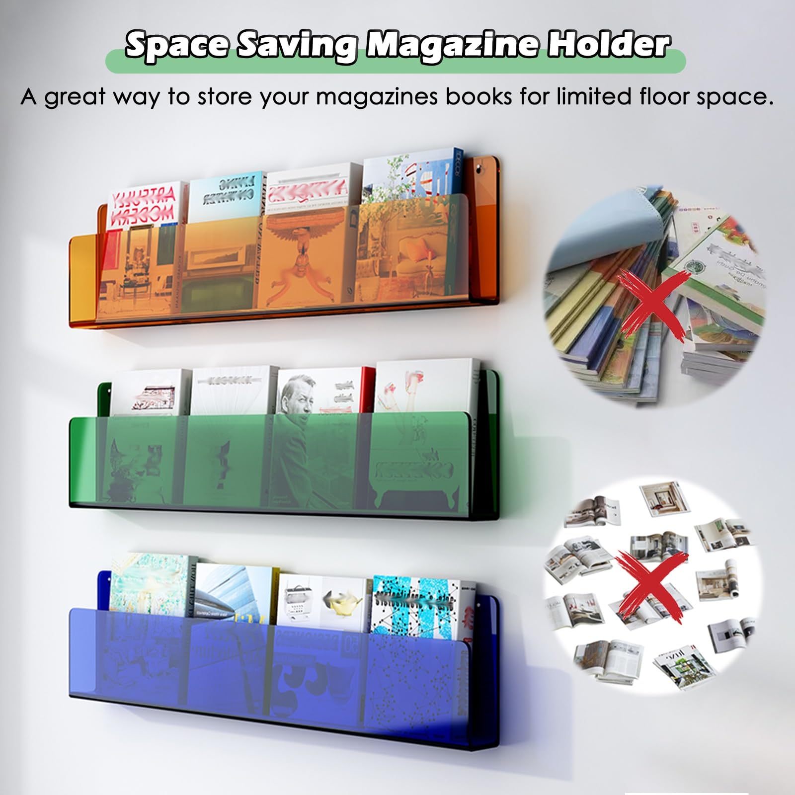 zeitungsständer 2 Pack Acryl Broschürenhalter Wandmontage, Zeitschriftenständer Bad 40 60 80 100 120 cm, Zeitungsregal Aktenständer für Prospekte/Speisekarten/Zeitschriften(Blue,L 80cm/31.5in)