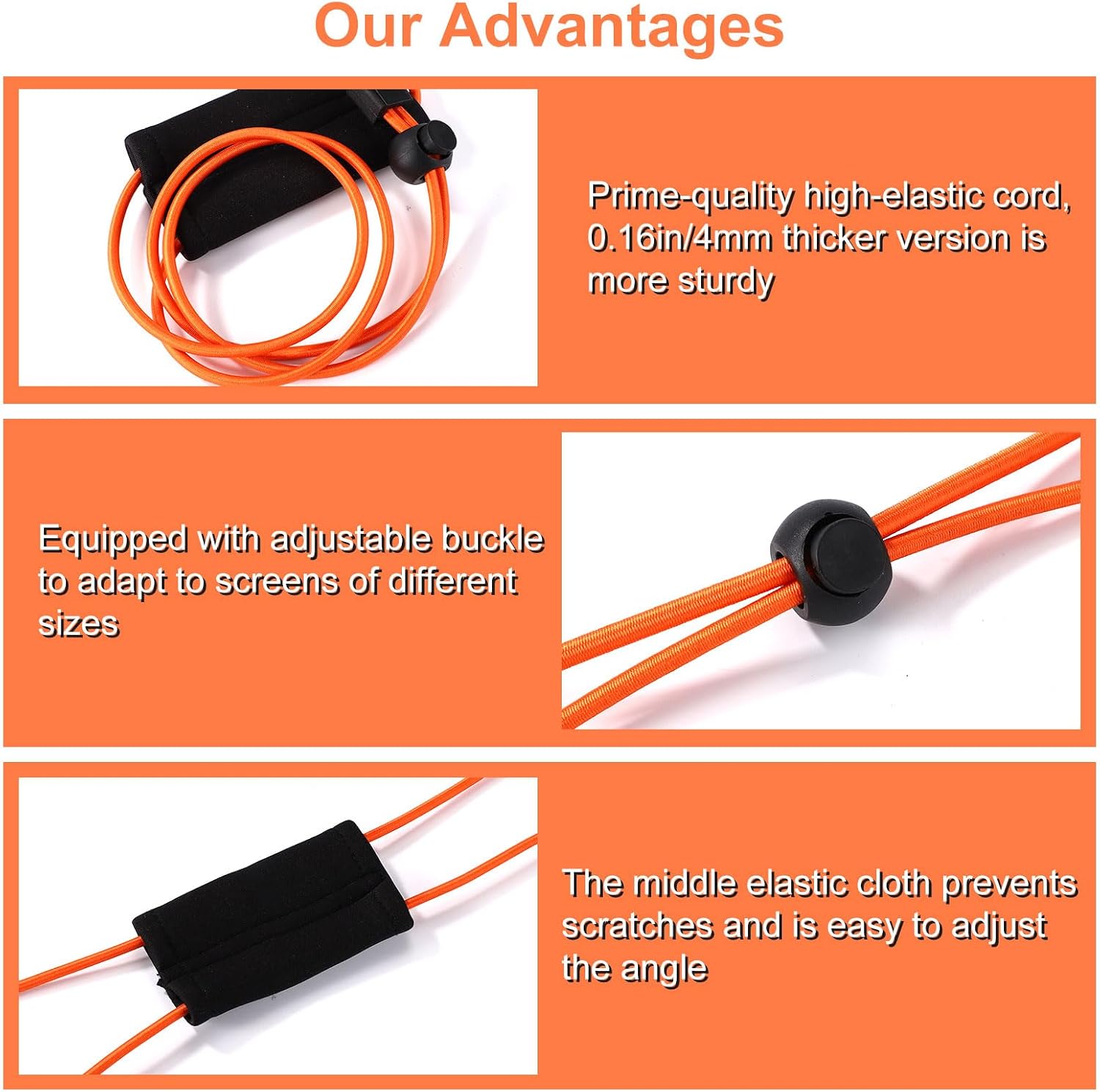 2pcs Fishing Graph Cover Straps Compatible with Humminbird & Lowrance, Adjustable Fish Finder Cover Bungee with Adjustable Buckle and Stretchable Accessories Cord Fit up to 18in Screens (Orange)
