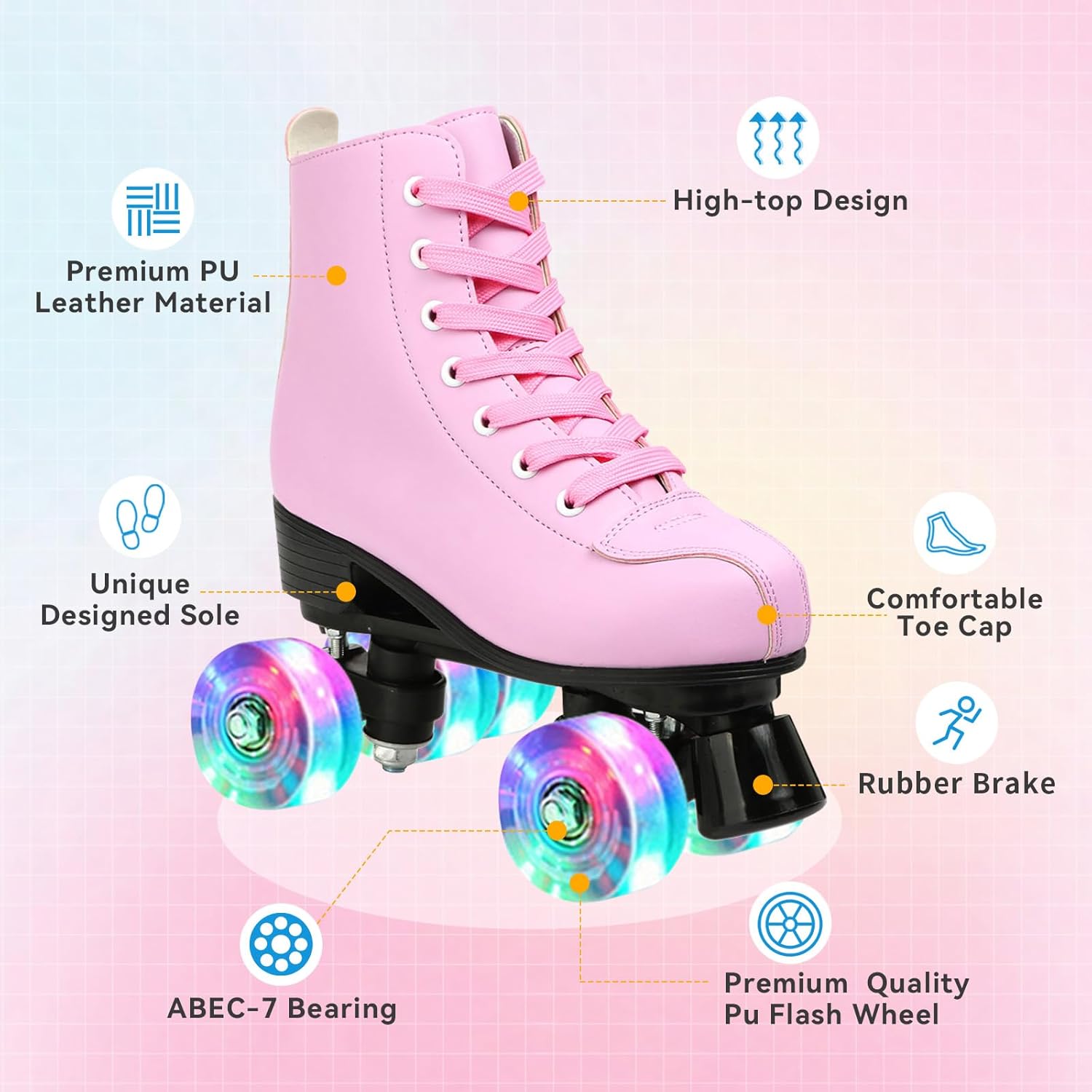 XUDREZ Roller Skates for Women Men Cozy PU Leather High-top Roller Skates for Beginner Double-Row PU Wheels, Professional Indoor Outdoor Roller Skates with Shoes Bag