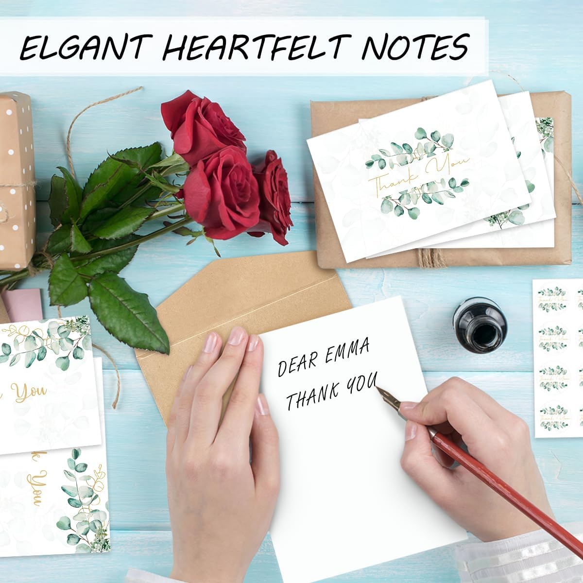 100PK Thank You Cards With Envelopes Bulk: 4x6 Blank Thank You Notes & Stickers Baby Shower Wedding Small Business - Floral Leaves Teacher Appreciation Gift for Graduation Kids Birthday Bridal (100 PACK) - Image 2