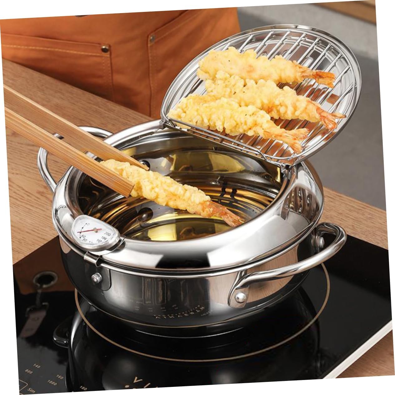 Stainless Steel Deep Fryer Pot Japanese Style Fryer Large Capacity for Kitchen Cooking