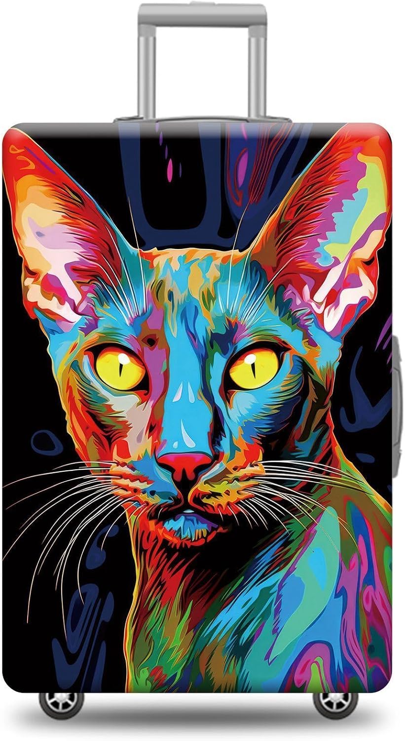 Personalized Luggage Cover Cute Oriental Shorthair Cat Suitcase Protector Washable Elastic Baggage Cover For Pet Lovers Fits 18"-32" Luggage Style 4