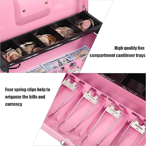 Miniatura 4 de KYODOLED Caja de dinero con cerradura con cerradura, caja de dinero con bandeja para efectivo, caja fuerte con cerradura con llave, organizador de