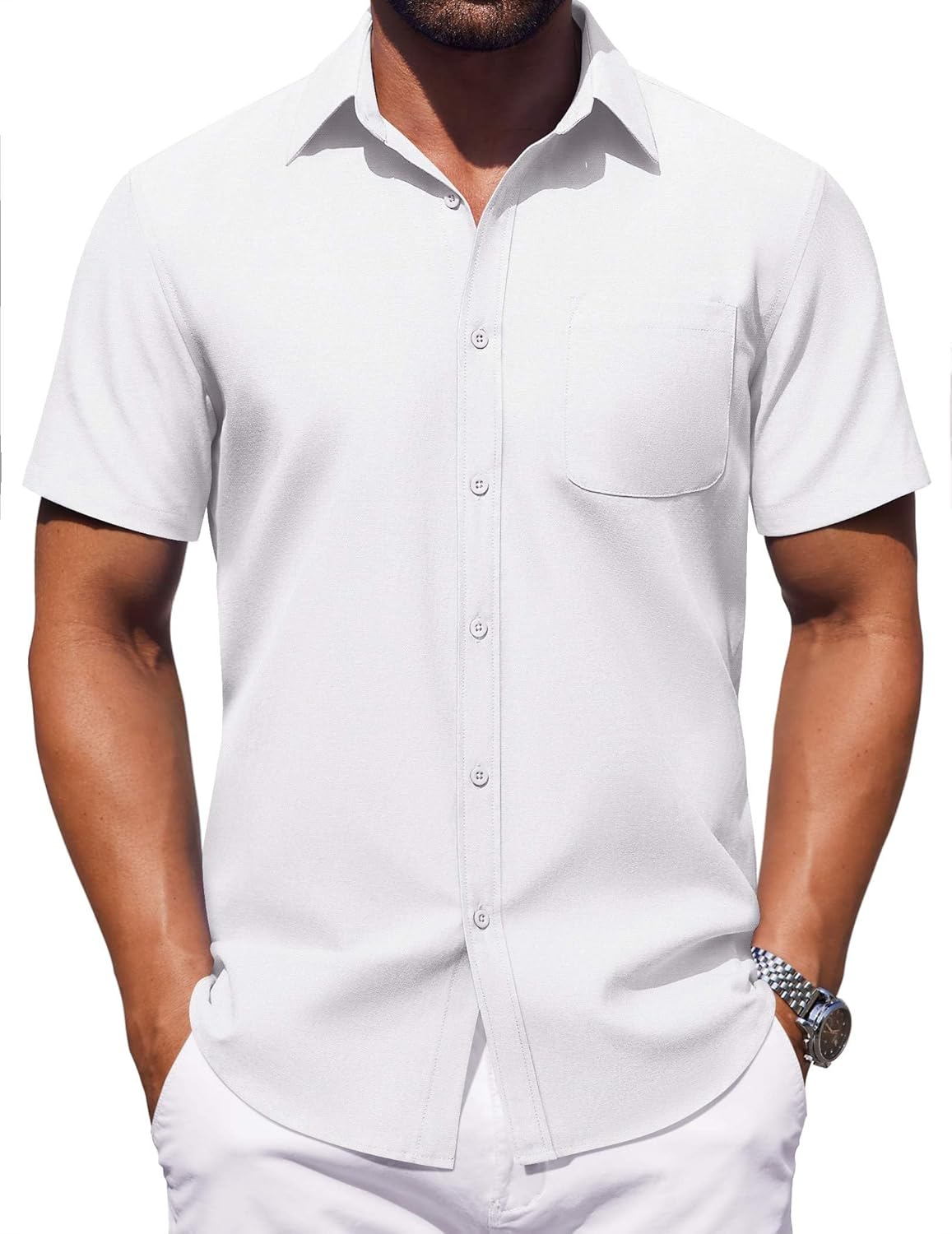 COOFANDY Mens Button Down Short Sleeve Shirt Casual Dress Shirt Untucked Summer Shirts with Pocket