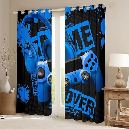 Miniatura 2 de Cortinas de ventana de juegos para dormitorio, sala de estar, niños, adolescentes, videojuegos, cortinas de ventana para niñas, niños, auriculares