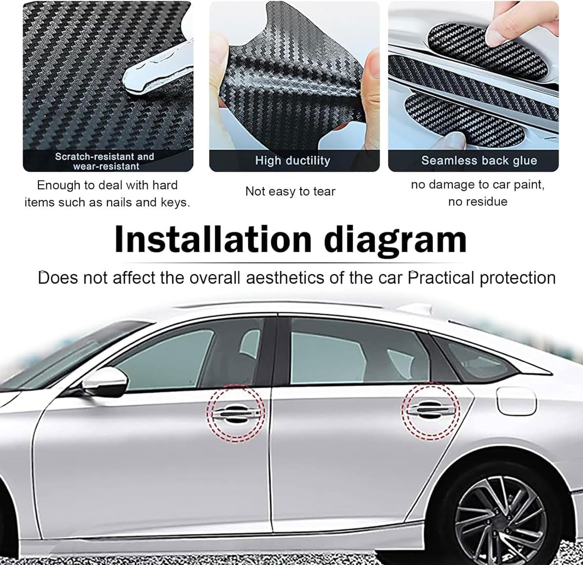 8PCS Car Door Handle Scratch Protectors, Carbon Fiber Textured Door Handle Bowl Sticker Compatible with K3 K5 Forte Stinger Cerato Soul GT Auto Exterior Decor Universal for Cars SUV Truck RV