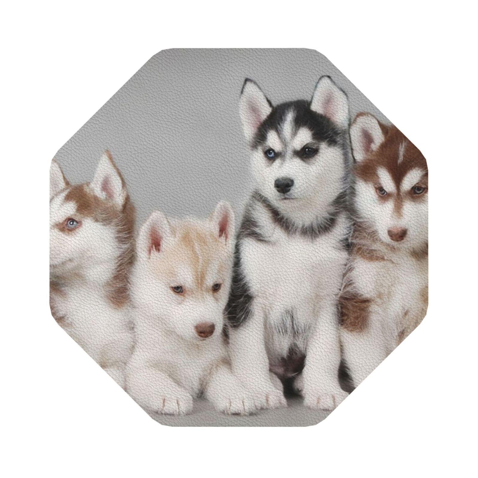 Lovely dogs PU Leather Coasters Set of 6 Octagon Drink Coasters